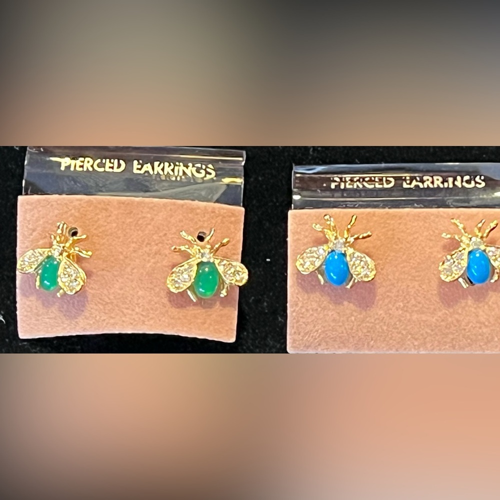 EARRINGS—BLUE & Green Bee Earrings, NEW CONDITION